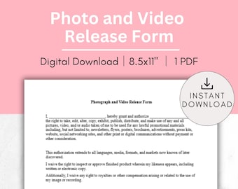 Photo And Video Release Form, Salon Photo And Video Release Form, Esthetician Photo Release Form, Makeup Photo Release  Consent Form