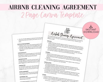 Airbnb Cleaning Contract Template, Printable Cleaning Contract Template, House Cleaning Contract, Canva, Freelance Cleaner Editable Forms