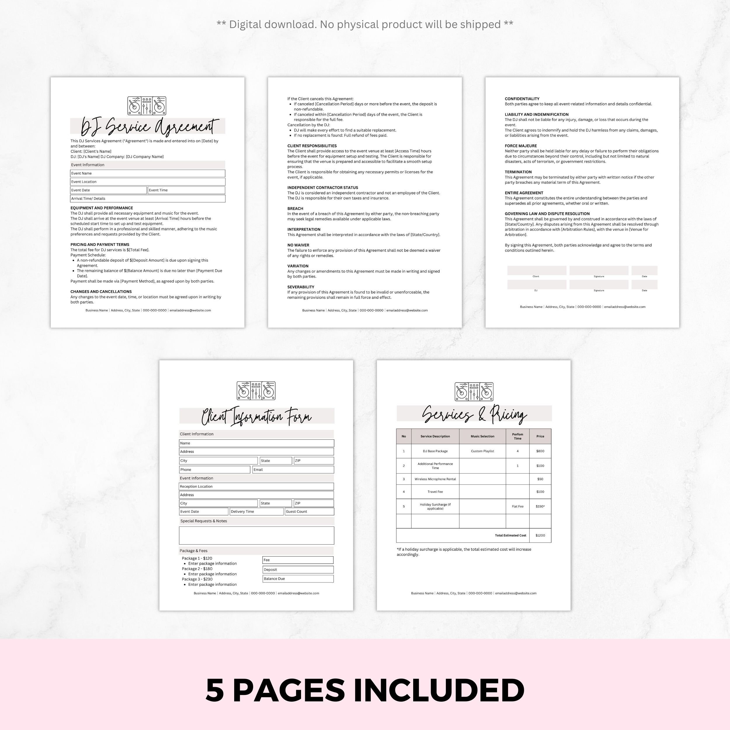 Simple DJ Contract Template Wedding Dj Contract Freelance DJ