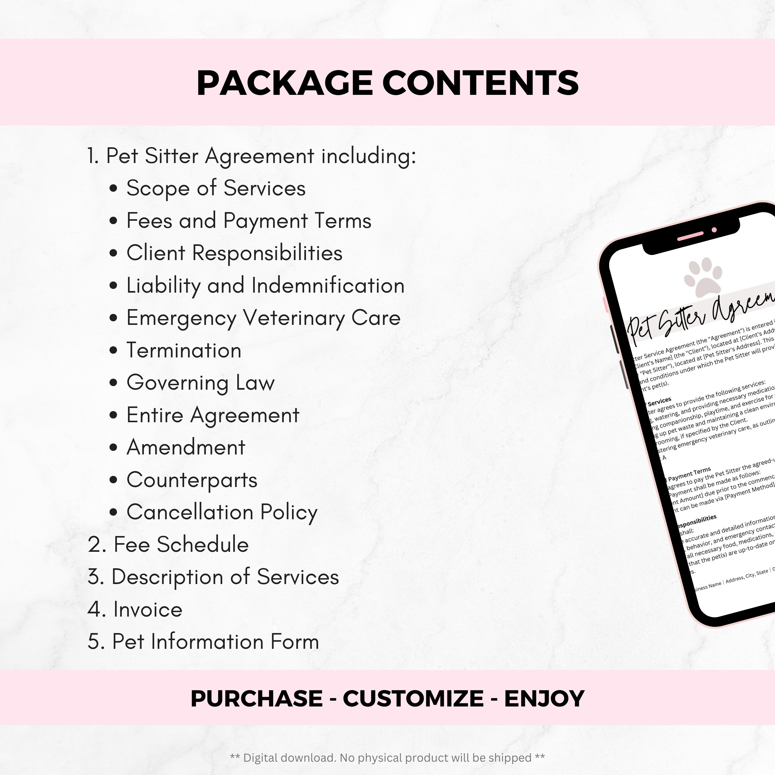 Pet Sitter Contract Template, Contract for Pet Sitting, Dog Sitter