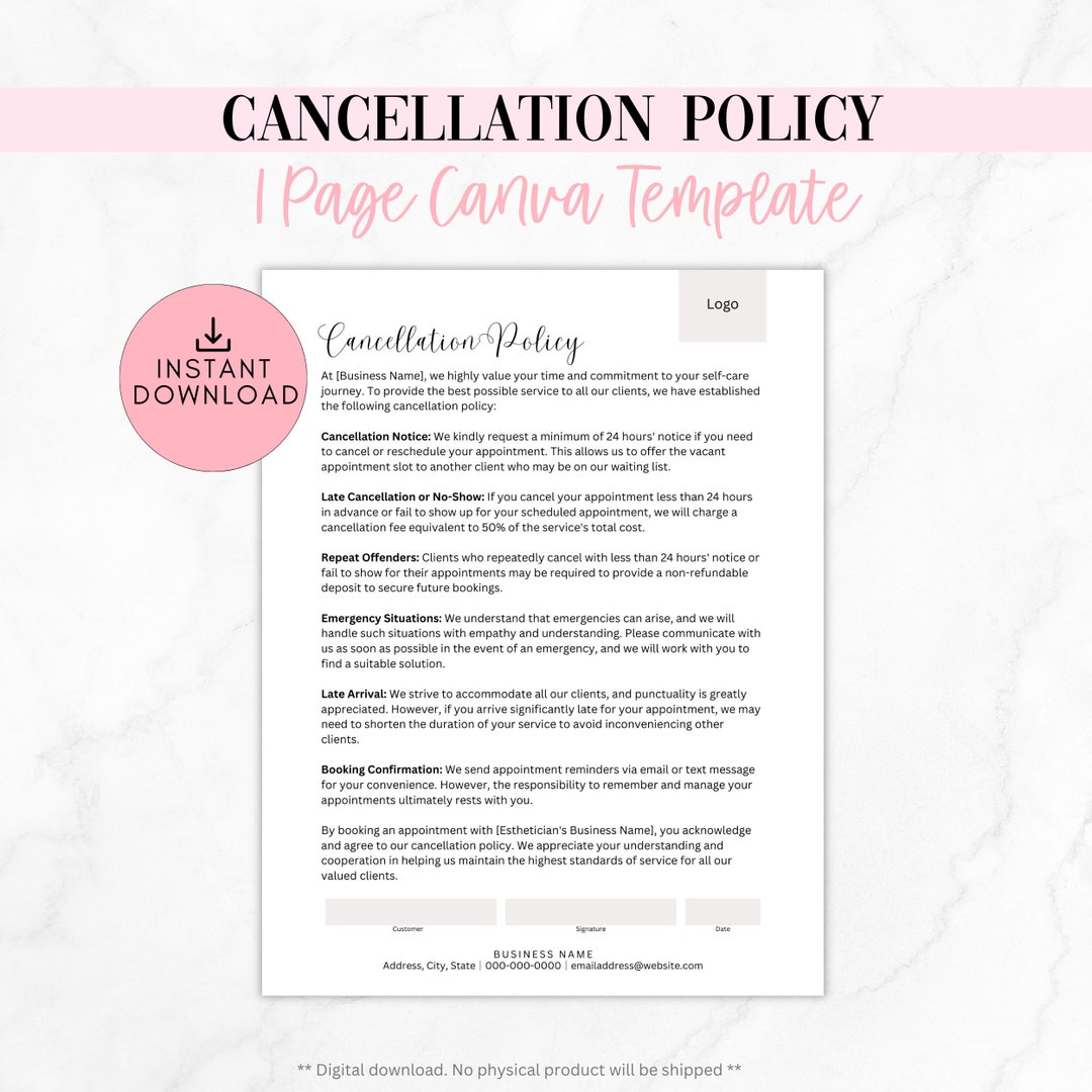 Editable Appointment Cancellation Policy Template, Late Appointment Editable Appointment Cancellation Policy Template, Late Appointment