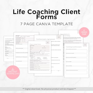Life Coach Intake Form and Contract, Life Coaching Intake Form, Client Intake Forms, Coaching Business Forms, Life Coach Contract, Editable