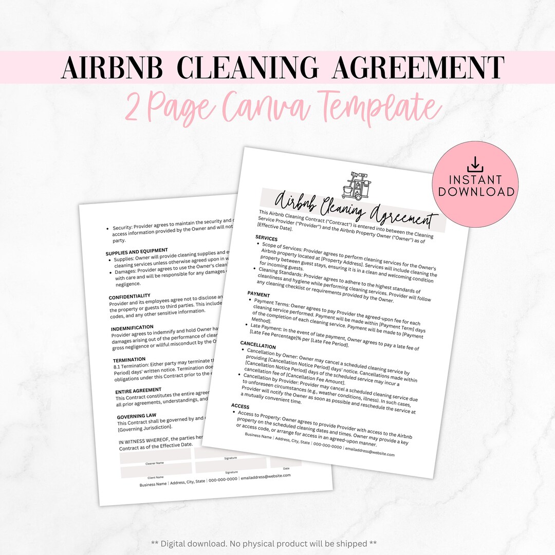 Airbnb Cleaning Contract Template, Printable Cleaning Contract Template Airbnb Cleaning Contract Template, Printable Cleaning Contract Template