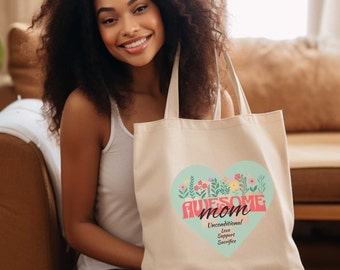 Awesome Mom Tote Bag Gift for Mom Shopping Bag Mothers Day Gift Bag Canvas Tote