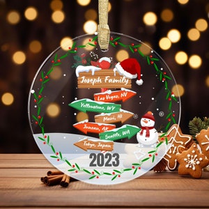 Personalized Christmas Ornament Travel Location Acrylic Ornament Custom Vacation Ornament Christmas Gift Sign Post Ornament