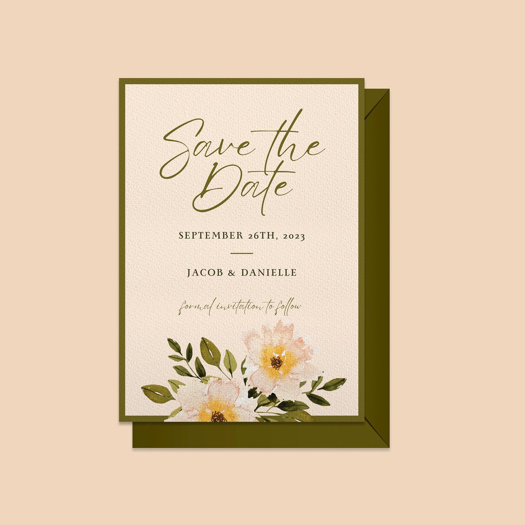 Wedding Floral Save the Date Invitation Template, Save the Date Invite