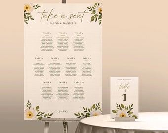 Wedding Seating Chart Table Numbers Template, Floral Minimal Wedding Seating Sign, Wedding Table Numbers, Canva Template INSTANT DOWNLOAD