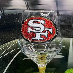 49ers | Football | Customizable | Wine Glass | Team Spirit | Display | Game Night | Tailgate | Bling Glass | Collectable | Sports | Gift