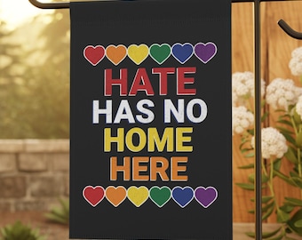 Bandera, bandera de jardín del orgullo LGBTQ, bandera trans y del orgullo para colgar en casa, el odio no tiene cabida aquí, decoración de exteriores, letrero con la bandera arcoíris