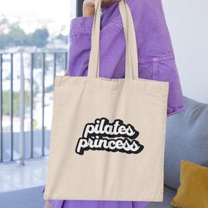 Pilates Princess Cotton Tote Bag, Personalized Pilates Accessories perfect as a Christmas Gift for Instructor, Custom Friend Group Gift