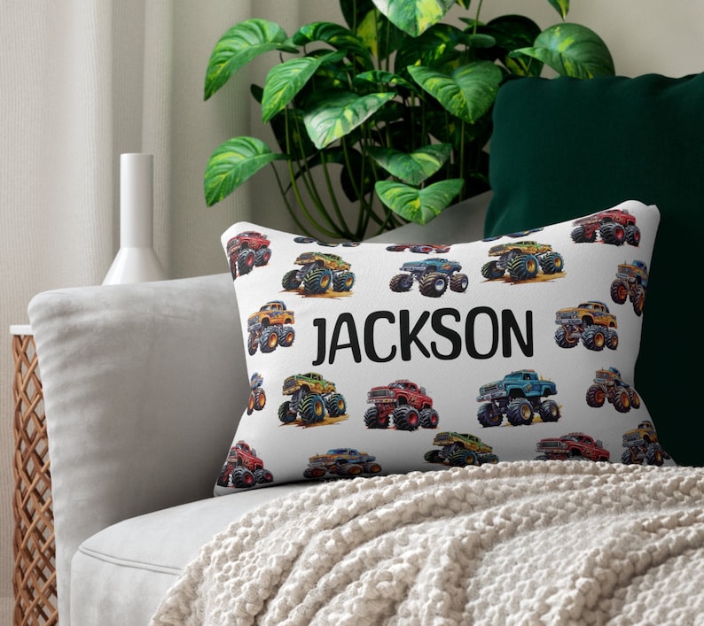 Personalized Monster Truck Pillow, Boys Trucking Gift, Lifted Trucks