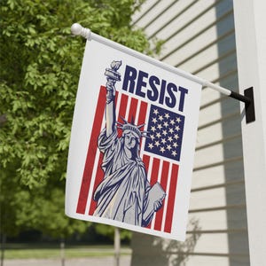Statue Holding Resist Sign, Garden Flag, Feminist Flag Pro Choice, Anti Trump Yard Sign, Rebel Liberty Alliance, Leftist Anti MAGA LGBTQ