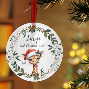 Personalized Giraffe Christmas Ornament - Custom Baby&#39;s First Christmas Ornament, Safari Baby Girl and Boy Keepsake
