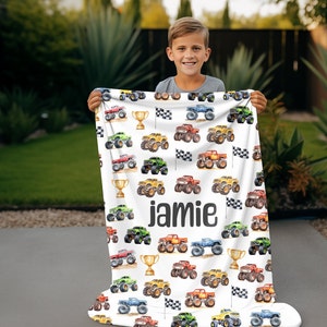 Personalisierte Monster Truck Decke für Kinder, Geburtstags-Truck-Liebhaber-Geschenk, kleine Monster Trucks, Benutzerdefinierte Aquarell, Samt-Plüsch-Decke