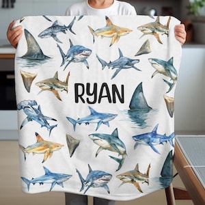 Personalized Shark Blanket for Grandson, Ocean Animal Kids Throw Blanket, Custom Christmas Gift for Son, Whale Sharks