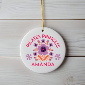 Personalized Ceramic Ornament, Custom Name Pilates Ornament, Gift for Pilates Lover, Instructor Christmas Gift for Her