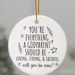 Godparent Ornament Gift For Godparent Keepsake Christmas Gift Godparent Proposal Gift God Parent Ornament Baptism Gift