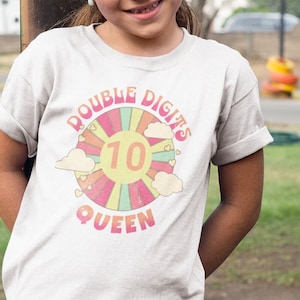 10th Birthday Shirt, Double Digits Queen for the Birthday Girl, Youth Bella Canvas Tee