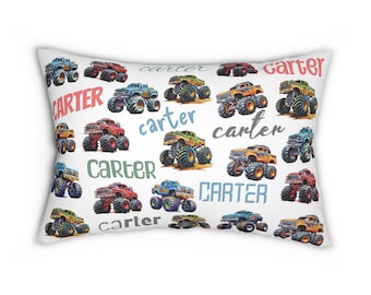 Personalized Monster Truck Pillow, Monster Truck Grandson Birthday Gift, Boys Monster Truck, Custom Monster Truck for Bedroom Decor