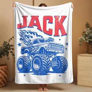 Personalisierte Monstertruck-Decke für Kinder, benutzerdefinierte Monstertruck-Raumdekor, Enkel-Truck-Geschenkbettwäsche, Schlafzimmer-Trucks, Plüschdecke