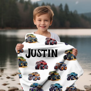 Personalisierte Monstertruck-Decke, Samt-Minky-Decke, Monstertruck, LKW-Decke, Jungen-Monstertruck, kundenspezifische Monstertruck-Decke
