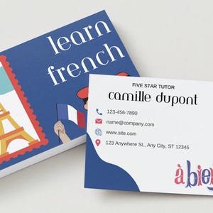 Sjabloon voor visitekaartjes Franse taal: aanpasbaar en professioneel ontwerp voor docenten Frans