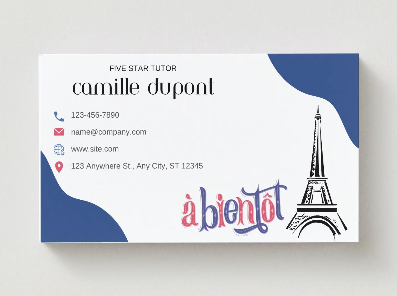 Tutor Business Card Example French Language Tutoring Business Card Template - Customizable ...