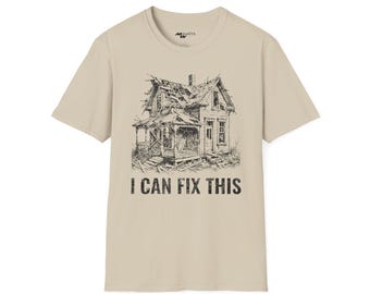 Vintage Fixer Upper Unisex Softstyle T-Shirt, Old House Engraving, I Can Fix This, Renovation Shirt, Home Improvement Tee, DIY Gift for