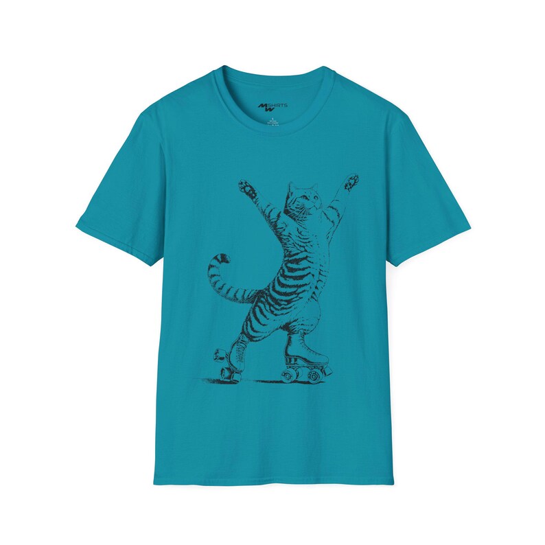 T-shirt kat op rolschaatsen, vintage kattenliefhebbercadeau afbeelding 8