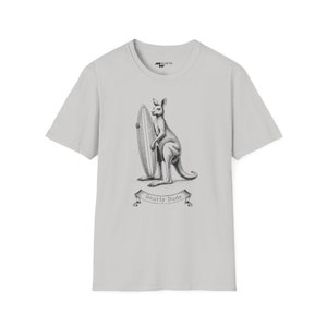 Gnarly Dude Surfing Kangaroo T-Shirt - Copper Engraving Style/ Unisex Softstyle T-Shirt