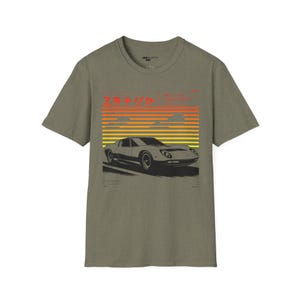 Vintage Japanese Race Car Unisex Softstyle T-Shirt, Muscle Car Tee, Retro Car Lover Shirt, JDM Racing Apparel, Racecar Graphic Top