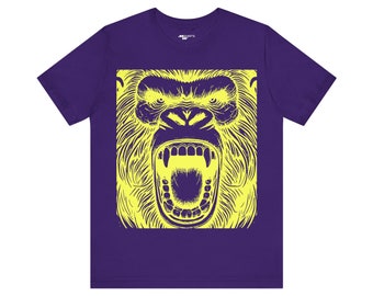 Vintage Engraving Style Roaring Gorilla Head T-Shirt/ Unisex Jersey Short Sleeve Tee