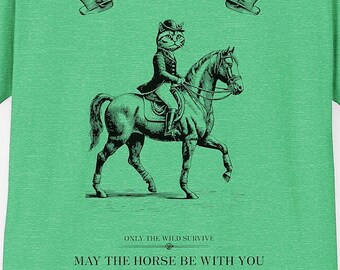 Equestrians Cat Rider T-Shirt - Copper Engraving Style/ Unisex Softstyle T-Shirt