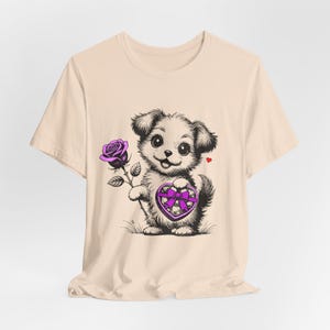 Vintage Puppy with Rose & Heart Praline Box T-Shirt | Valentine Dog Design