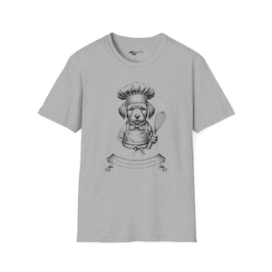 Chef Puppy Dog T-Shirt: Copper Engraving Style, Unisex Softstyle Tee