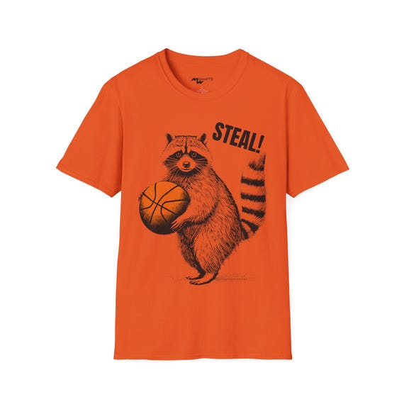 Basketball Raccoon Steal/ Vintage-style T-shirt/ Unisex Softstyle