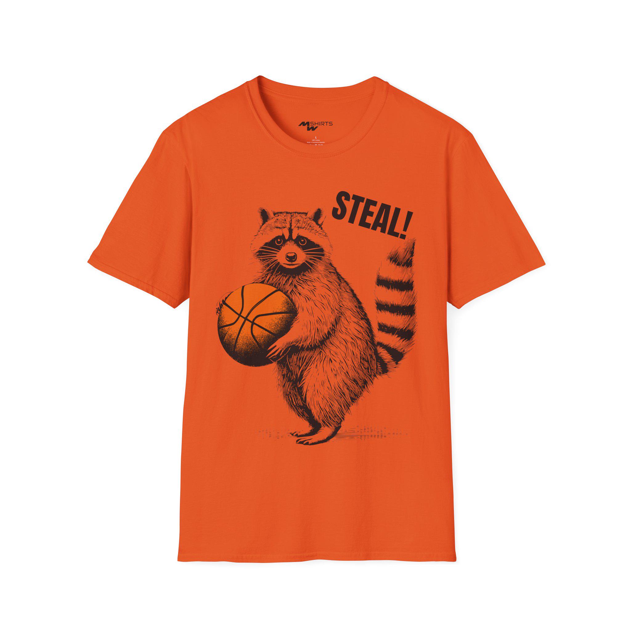 Basketball Raccoon Steal/ Vintage-style T-shirt/ Unisex Softstyle