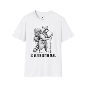 Hiking Raccoon T-Shirt: Vintage Engraving, No Trash on the Trail