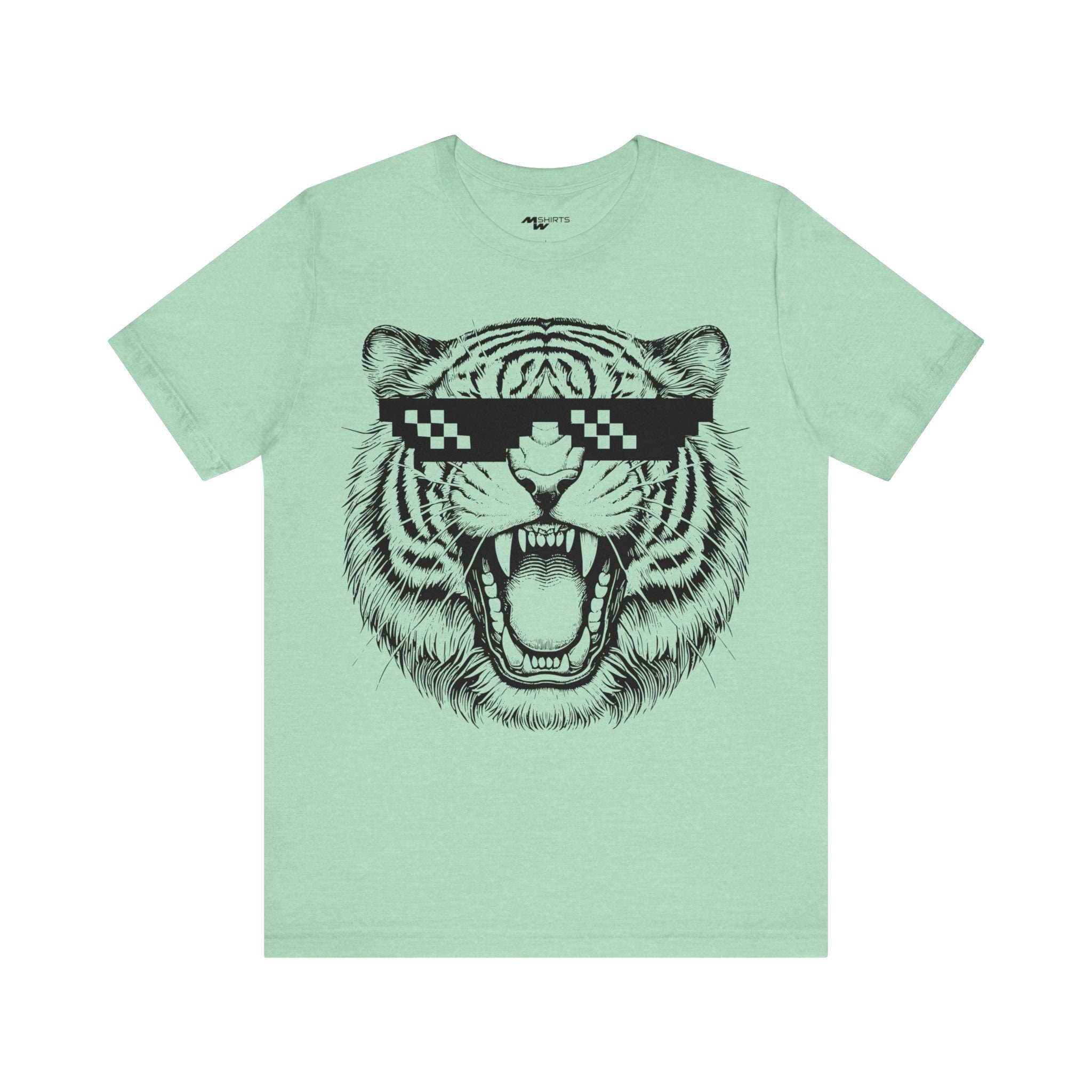 咆哮する虎の頭Tシャツ：サグ・ライフのピクセルサングラス 