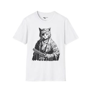 Samurai Katze Comic Unisex T-Shirt, lustiges japanisches Krieger Kitty T-Shirt, Kawaii Anime Top, Geschenk für Katzenliebhaber, Haustier Besitzer Shirt