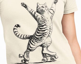 Camiseta de gato en patines, regalo vintage para amantes de los gatos