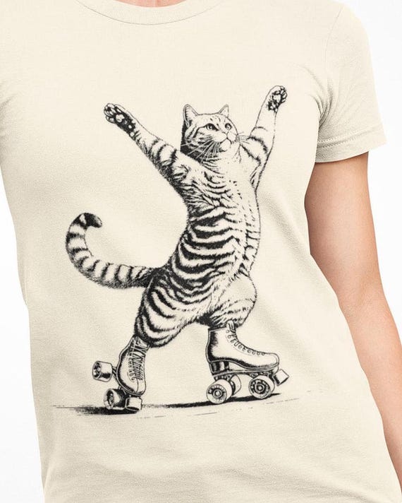 Cat on Roller Skates T-Shirt, Vintage Style Cat Lover Gift