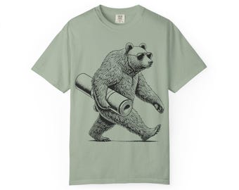 Yoga Bear T-Shirt: Funny Engraved Graphic Tee, Comfort Colors