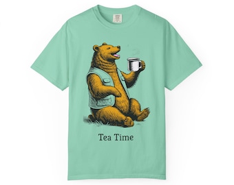 Tea Time Bear T-Shirt: Color Pop Vintage Style, Cozy Unisex Tee