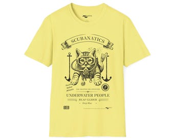 SCUBANATICS Scuba Diving Kitten T-shirt - Copper Engraving Style