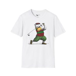 Engraving-Style Golfing Bear T-Shirt/ Unisex Softstyle T-Shirt