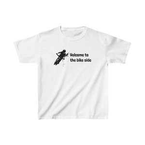 Welcome to the Bike Side&quot; - BMX Dirt Action Tee for Kids/ Kids Heavy Cotton™ Tee