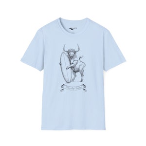 Gnarly Dude Surfing Taurus T-Shirt - Copper Engraving Style/ Unisex Softstyle T-Shirt