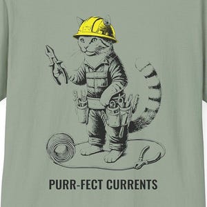 Purr-fect Current Engraving-Style Electrician Cat T-Shirt Trade Job Gift