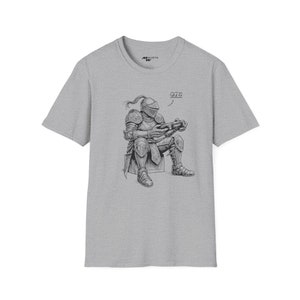 Gamer Knight T-Shirt: Copper Engraving Style, Unisex Soft-Style Tee